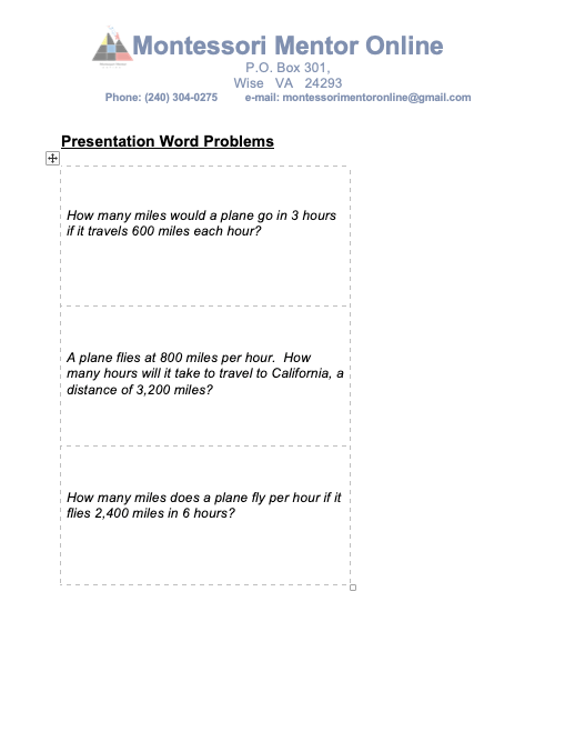 Presentation Word Problem Cards